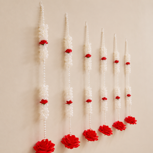 Guirnalda Colgante de Rosas Blancas y Perlas, Decoración de Pared con Flores Rojas, Toran Hecho a Mano para Decoración de Bodas, Hogar y Mandir - Product Image 5