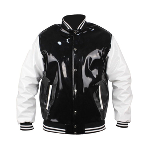 Mens Premium <b>PVC</b> Leather Varsity Jacket Stand Collar Front Logo Retro College Letterman High Quality <b>Top</b> Selling - Product Image 1