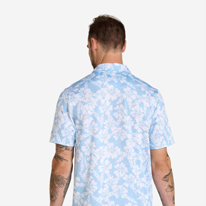 Chemise décontractée pour homme en polyester Oxford bleu clair uni à manches courtes, respirante, avec logo imprimé numériquement sur le devant, en tissu tricoté - Product Image 2