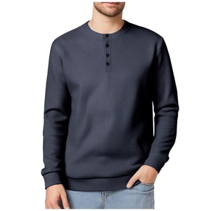 Suéter de Hombre, Tejido Waffle, Transpirable, Estilo Hip Hop, Color Sólido, Cuello Henry, Manga Larga, Informal, para Otoño - Product Image 1