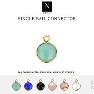 Conectores colgantes de piedras preciosas naturales DIY, ajuste de bisel hecho a mano, fabricación de joyas, cuentas sueltas, marrón, negro, azul, rojo, oro, tamaño de 8mm - Product Image 3