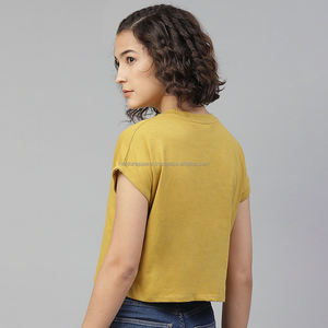 Nardon Apparel Factory T-shirt court d'été en coton 100% imprimé personnalisé pour femme, haut jaune Hip Hop pour femme - Product Image 2