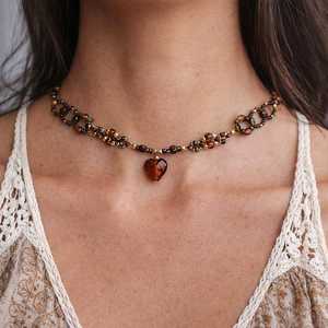 จี้หัวใจอาเกตสีน้ำตาล สร้อยคอประดับลูกปัดสไตล์โบโฮ สร้อยคอพลอยแบบเรียบง่าย สร้อยคอแบบเลเยอร์ - Product Image 4