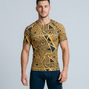 Men's Custom Geometric Pattern Compression <b>Shirt</b> Short Sleeve O-Neck Quick Dry Sporty Fit Athletic Performance Wear - Product Image 6