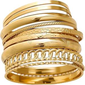 <b>Gold</b> Bangle <b>Bracelets</b> for Women, Indian Bangles Stackable Set, Multi Layer Textur Plated <b>Chunky</b> <b>Bracelets</b> Boho Jewelrys Set - Product Image 3