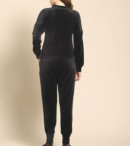 Ensemble de combinaison en velours 2 pièces à manches longues pour femmes grandes tailles, vêtements de sport décontractés, coupe ample, toutes saisons, imprimé lettres brodées, noir - Product Image 3