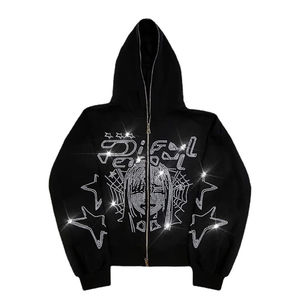 Sudadera con capucha y cremallera de diseño nuevo y personalizado, estilo balaclava desgastado, de algodón oversize, estilo streetwear, con capucha que cubre toda la cara para hombre - Product Image 1