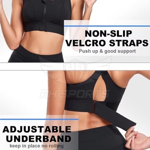 Black Sports Bra Cross Strap High <b>Support</b> <b>Crop</b> <b>Top</b> for Yoga Gym Workout Sport Fitness Front Zip Bra Adjustable Strap Shockproof - Product Image 6
