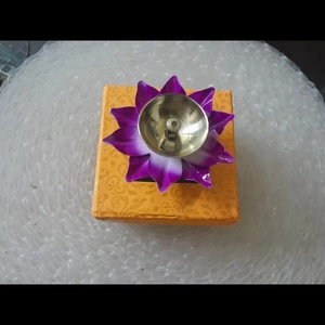 Handcrafted Purple Lotus Brass Diya Traditional Decorative Oil Lamp for Pooja Diwali and Home Decor Artisanal Puja Accessory - Product Image 1