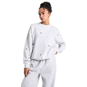 Sudadera de Forro Polar Personalizable para Mujer, Invierno, Larga, Lisa, de Algodón, Hombros Caídos, Cuello Redondo, Alta Calidad - Product Image 1