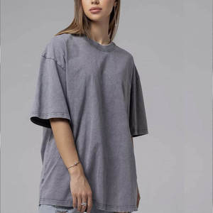T-shirt décontracté pour femme de haute qualité, respirant, à séchage rapide, coupe ample, effet délavé, 100% coton, manches courtes, couleur unie, col rond - Product Image 1