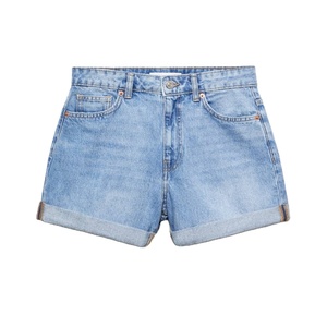 Pantalones cortos de mezclilla azules ajustados de cintura media hechos en Pakistán de alta calidad personalizados para mujer Summer Fly Zip Back 2 bolsillos OEM disponible - Product Image 1