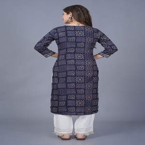 <b>Women</b> Blue Bandhani Printed Embroidery Work Yoke On Neck Kurti with , 3/4 Sleeves Casual Ethnic Wear Straight <b>Kurta</b> - Product Image 5