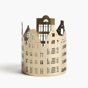 Beige House Design Lantern for Candle Decoration with Cutouts for Home Decor Elegant Lighting for Living Room or Bedroom - Product Image 1