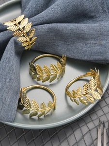 Golden Leaf Shape Napkin <b>Rings</b> 4.5cm Width Brass Classic Wedding Table Decor - Product Image 1