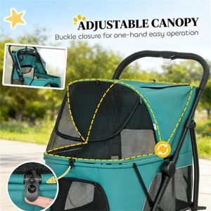Poussette pour animaux de compagnie vert foncé facile à transporter, transporteur pratique pour chiens - Product Image 4