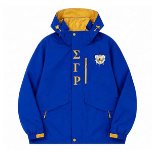 เสื้อแจ็คเก็ตกันลมแบบมีฮู้ด Sigma Gamma Rho SGR Sorority รุ่นพรีเมียม สีน้ำเงิน กันน้ำ ปิดด้วยซิป ปักลาย เสื้อกันฝนสำหรับผู้หญิง - Product Image 1