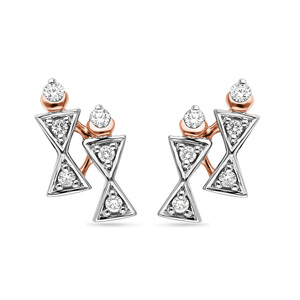 Boucles d'oreilles clous de luxe en diamant de laboratoire en forme de sablier, en or blanc et rose 18 carats, bijoux fins contemporains, cadeau - Product Image 1