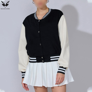 Best Supplier Newest Black White Full Sleeve Button Closure Autumn Short Length Contrast Color Design Women Varsity Jackets - Product Image 5