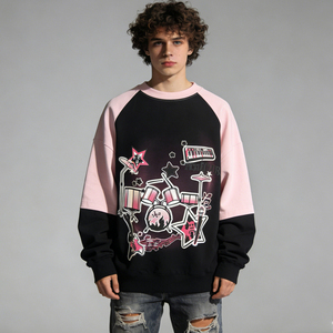 Felpa Oversize Unisex Personalizzata con Stampa Grafica di <span class=keywords><strong>Band</strong></span> <span class=keywords><strong>Rock</strong></span>, 100% Cotone, Rosa e Nero, Top Casual Trendy Premium per Giovani - Product Image 1