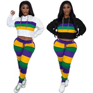 2024 nouveaux adultes mardi gras jour chemises et pantalons à manches courtes 2pc ensemble vert jaune et violet vêtements pour femmes - Product Image 2