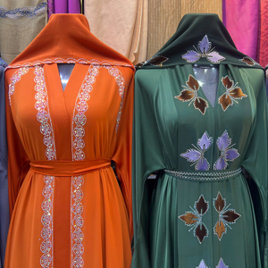 2026 Best Luxury Breathable Sequined Turkish Style Abaya Flared Hem Handmade Crystal Stone Work Modest Muslim Women's Evening - Product Image 1