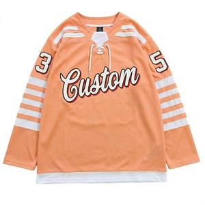 Maillot de hockey sur glace personnalisé par le fabricant, à lacets, manches longues, uniforme de hockey brodé, respirant, unisexe, orange avec rayures blanches - Product Image 1