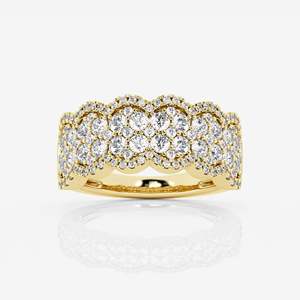 Women's Diamond <b>Cluster</b> Ring Round Brilliant Cut Pave Setting 14K Gold Rhodium Plated Luxury Wedding Band - Product Image 4