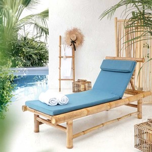 Chaise longue en bambou tropical avec coussin, style bohème naturel, lit de soleil en bambou, mobilier d'extérieur en osier, fabriqué au Vietnam - Product Image 5