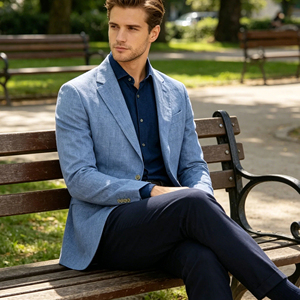 Blazer en lin et coton pour homme, col cranté, simple boutonnage, style italien, veste de costume tissée respirante, coupe classique - Product Image 6