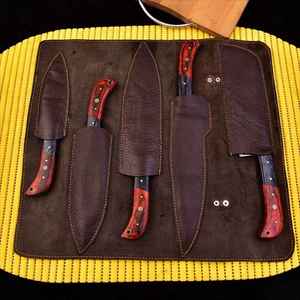 Juego de Cuchillos de Cocina Profesionales de Acero Damasco con Alto Contenido de Carbono, 5 Piezas, Mango de Madera Multicolor Personalizado, Juego de Cuchillos de Cocina para Regalo - Product Image 6