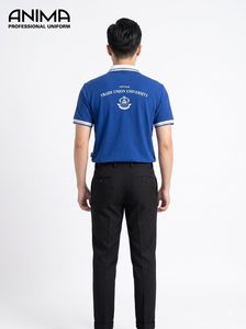 Camisa Polo Azul de Uniforme Universitario Premium de Lujo para Hombre, Algodón con Logotipo Bordado - Product Image 3