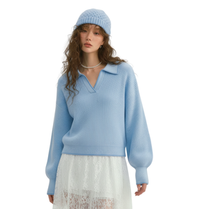 เสื้อสเวตเตอร์ไหมพรมคอวี แขนยาว ผ้าฝ้าย สำหรับผู้หญิง ฤดูหนาว สกรีนโลโก้ได้ตามต้องการ รับผลิตแบบ OEM/ODM ขายส่งจำนวนมาก - Product Image 1