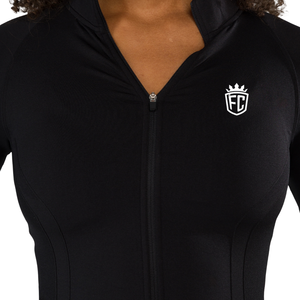 Womens Cropped Zip Jacket <b>Black</b> <b>Long</b> <b>Sleeve</b> Structured Fit Minimal Athleisure Outerwear <b>Top</b> - Product Image 5