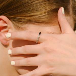 14K White Gold Diamond Black Enamel Ice Out Statement Ring - Product Image 1