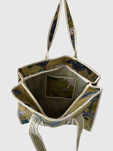 <b>Corduroy</b> <b>Tote</b> <b>Bag</b> With Embroidered Jungle Pattern Bohemian Style Open Top For Shopping All Seasons - Product Image 4