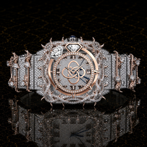 Reloj de Lujo para Hombre, Dos Tonos, Oro Rosa y Plata, con Incrustaciones de Moissanita, Esfera Marrón, Completamente Cubierto de Diamantes, Estilo Hip Hop Personalizado - Product Image 1