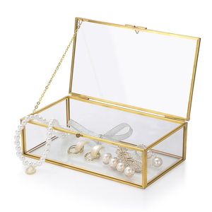Boîte de présentation en verre pour bijoux, élégante, avec couvercle texturé côtelé, petite boîte de rangement pour maquillage, finition laiton de qualité supérieure, coffret cadeau - Product Image 2