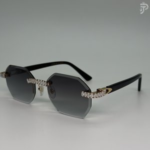 Lentes Ovaladas con Baño de Rodio, Diamantes Moissanite VVS, Gafas de Sol Blancas de Lujo con Cristales Transparentes, Diseño Hip Hop - Product Image 3