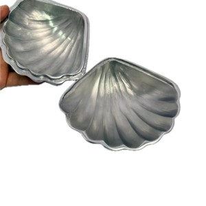 Tazón Decorativo de Aluminio Hecho a Mano con Tapa de Concha Marina, Plateado, Caja de Joyería, Florero de Mesa, Decoración del Hogar, WB Inc India - Product Image 3