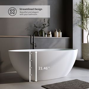 Vasca da Bagno Freestanding in Resina Effetto Pietra Opaca da 170 cm con Bordo Spesso e Accessori per Scarico Inclusi - Product Image 6
