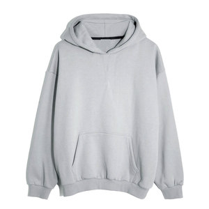 Sweat-shirt à capuche oversize pour femme, gris uni, 100% coton molletonné, épaules tombantes, manches longues, respirant - Product Image 3