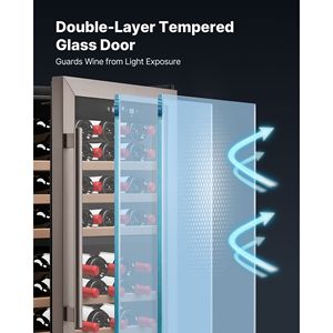 Enfriador de Vino de Doble Zona Independiente para 52 Botellas, Refrigerador Ajustable de 41-65F, Mini Bodega con Puerta de Vidrio para Hotel - Product Image 5
