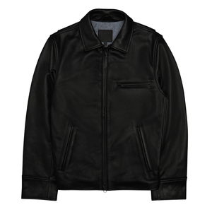 Men’s Black Genuine Leather <b>Trucker</b> <b>Jacket</b> Classic Collar Full Zip Minimalist Design Premium Casual Fashion Outerwear - Product Image 1