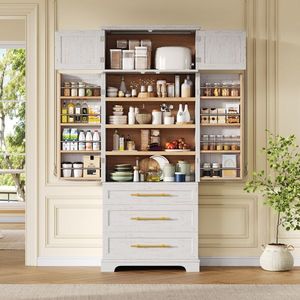Armadio Dispensa da Cucina in Legno Massello Stile Rustico a 8 Ante con 3 Ripiani Regolabili e 3 Cassetti Grandi - 198,5 cm di Altezza - Product Image 1