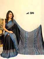 Saree Sutra Modal Premium Ajrakh 6,30 Meter Potongan Cetak Tangan Alami Bahan Tebal Kerajinan Artisan India Saree Tradisional