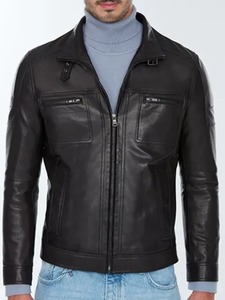 Veste en cuir noir authentique Wayne - Product Image 1