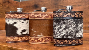 2024 New Wholesale 8oz Portable Brown Cowhide Leather Wrapped Stainless Steel Hip <b>Flask</b> Hand Tooled Leather <b>Wine</b> Whiskey <b>Flask</b> - Product Image 4