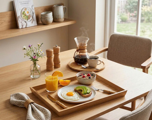 Bandeja Rectangular Elevada de Acacia y Roble sin Asas, Estilo Minimalista para Hotel y Cafetería, Exhibición OEM Personalizada, Vietnam - Product Image 5