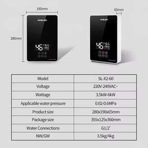 Calentador de Agua Eléctrico Instantáneo de Acero Inoxidable de Alta Calidad de 6000 W y 220 V con Botón Táctil LED, Montado en la Pared, para Uso en Hoteles y Hogares - Product Image 4